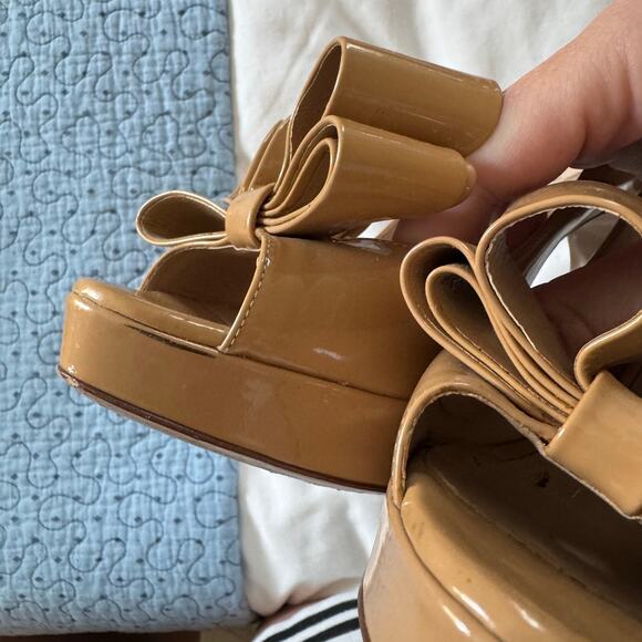 VALENTINO Patent Leather Pump With Bow Tan Size 37 peep toe casual - Picture 5 of 11